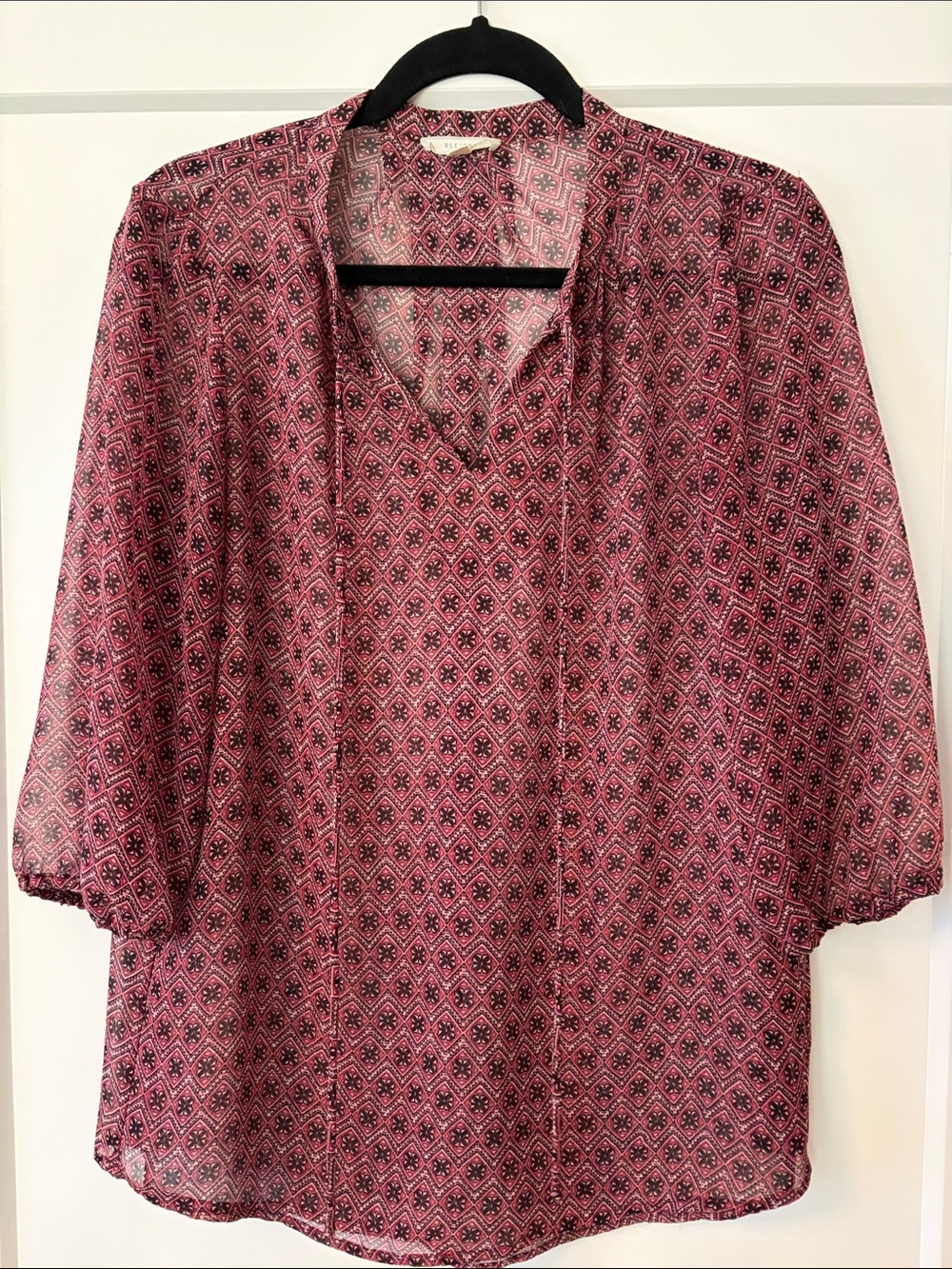 Pleione Pink Geometric Print V-Neck Blouse
